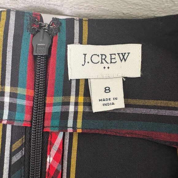 J Crew V Neck Midi Wrap Dress Size 8 Black Red Tartan Plaid Sleeveless AG880 - Picture 5 of 13